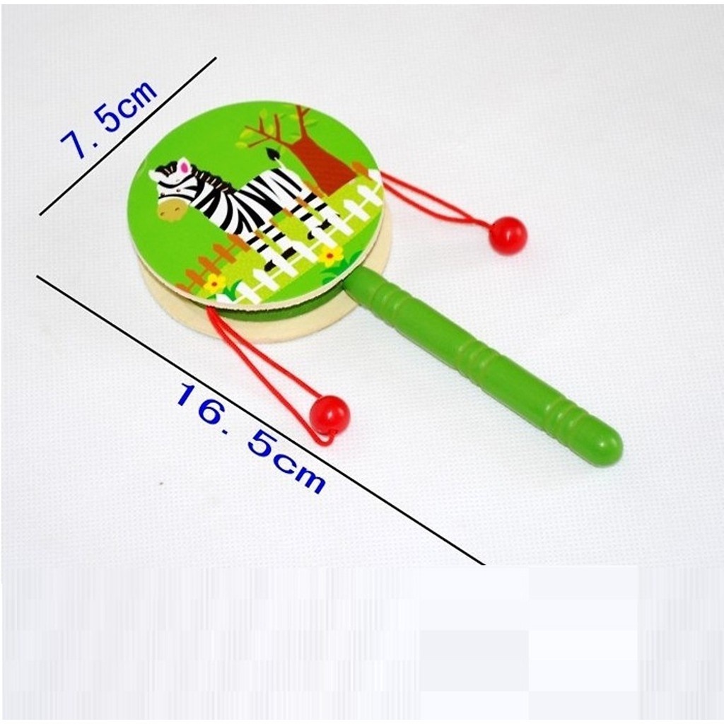 Đồ chơi trống gỗ phát tiếng kêu khi lắc in hoạ tiết đáng yêu cho bé từ 0-2 tuổi