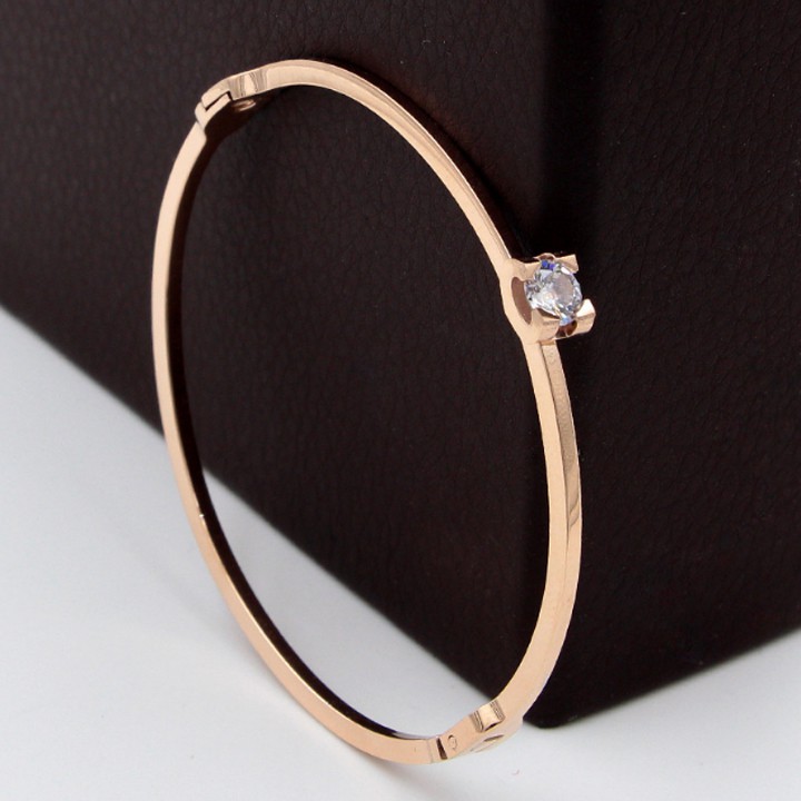 Vòng tay nữ titan cao cấp 4mm 1 hạt đá  siêu đẹp, bền màu, hợp thời trang