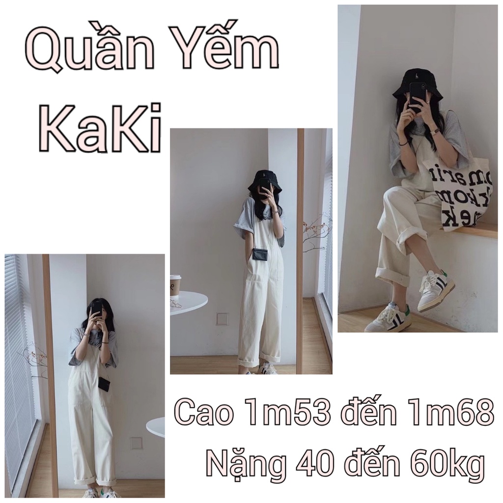 Yếm quần kaki nữ form rộng unisex oversize phong cách ulzzang màu be