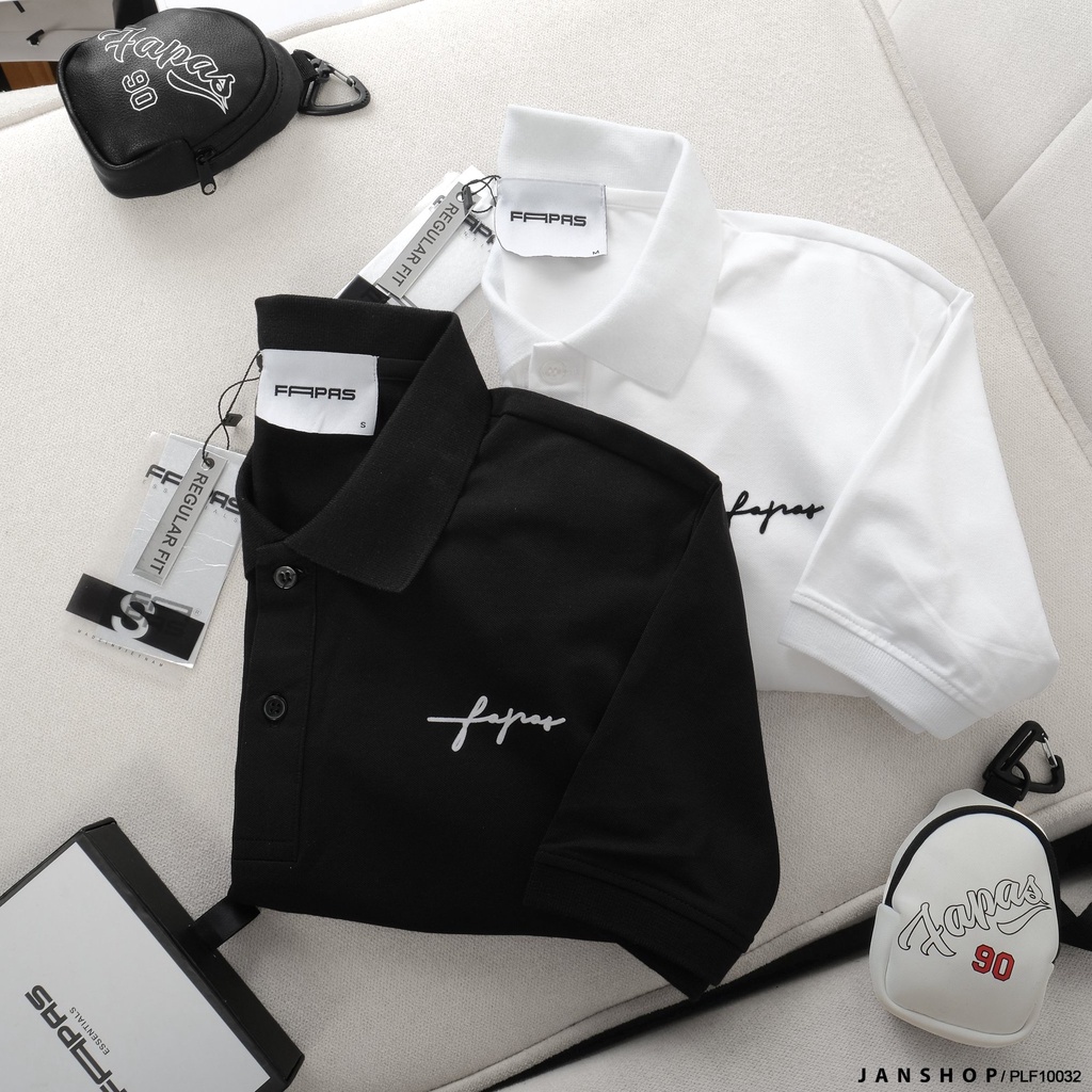Áo Polo Thêu Logo Chữ Ký Fapas Với 2 Gam Màu Trắng Đen Lịch Lãm