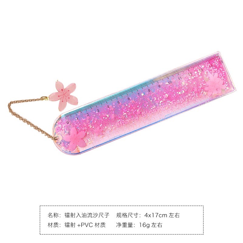 Thước kẻ Hologram kiêm Bookmark lấp lánh nhũ chảy kèm dây phụ kiện