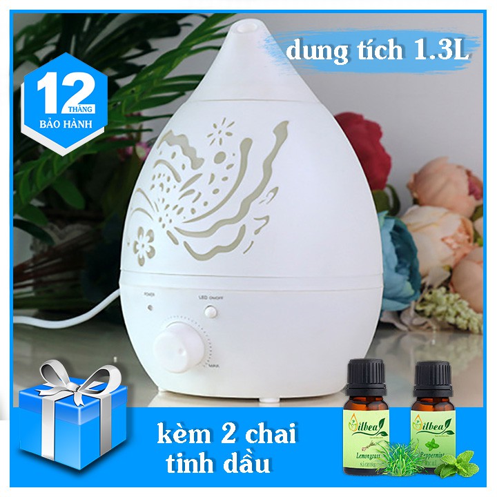 Máy phun sương tinh dầu hồ điệp tròn 1300ml kèm 2 chai tinh dầu 10ml