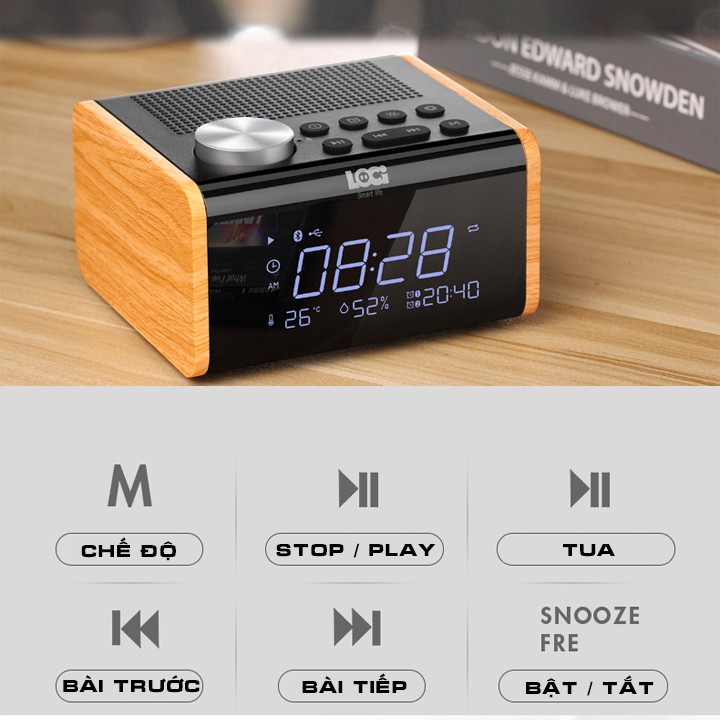 [Free Ship] Loa Bluetooth Di Động Kèm Đài FM Radio Hẹn Giờ Báo Thức - Loa bluetooth - Đài FM loci H100 Chính Hãng