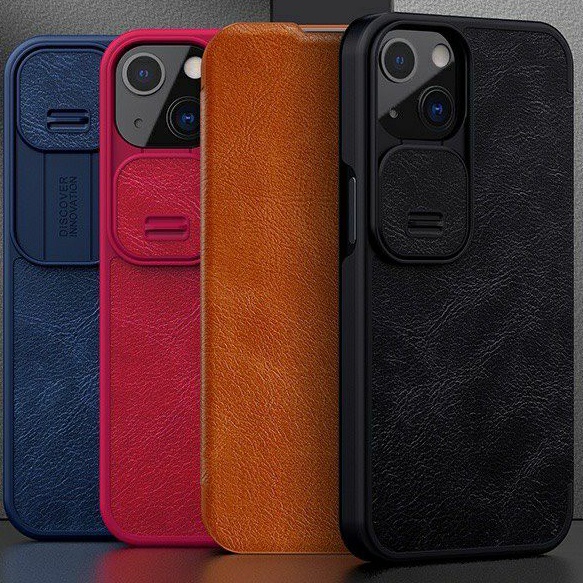 0Bao da Nillkin Qin trượt bảo vệ camera iPhone 13, 13 Pro, 13 Pro Max có khe nhét thẻ chính hãng Camshield Full Box