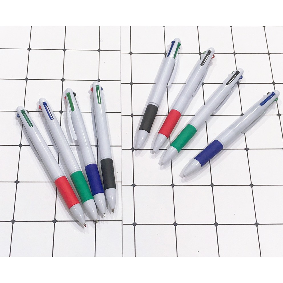 bút bi bấm bút 4 màu thân trắng