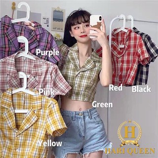 Áo kẻ cổ véc croptop hsu0620
