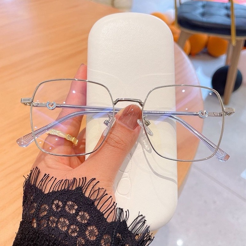 (KIQI-FASHION) COD Mắt Kính Gọng Vuông Bằng Kim Loại Chống Tia Bức Xạ/ Ánh Sáng Xanh Thời Trang Hàn Quốc Chất Lượng Cao Cho Nam Và Nữ