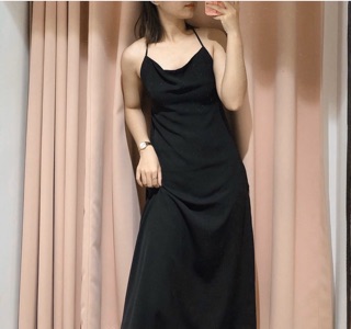 Đầm maxi đen dây lưng