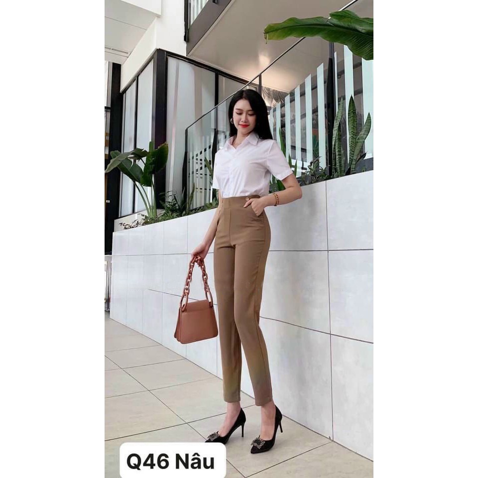 Quần Baggy Lưng Cao, Quần Công Sở Nữ Phối Cúc Sườn Khoá Sau B490