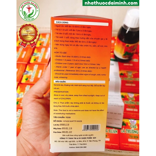 Siro Ho Cao Lá Thường Xuân Tỏi Đen Chanh Đào Lọ 150ml