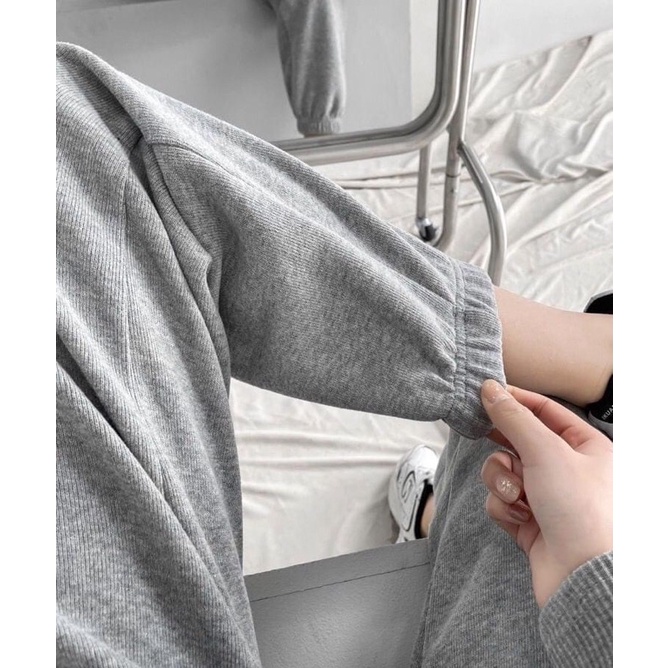 Quần Jogger Cạp chun bo gấu DÁNG BOM Có gân - Chất nỉ da cá co gãn nhẹ, mềm mịn