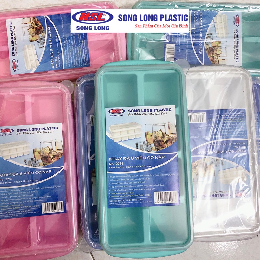 Khay đá, trữ đồ ăn dặm cho bé Song Long Plastic 8 ngăn có nắp đậy - 2736