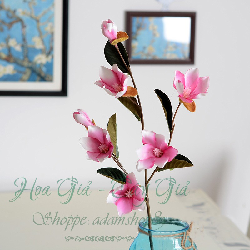 Hoa giả - Cành hoa Mộc Lan lụa Cành Cao 75cm