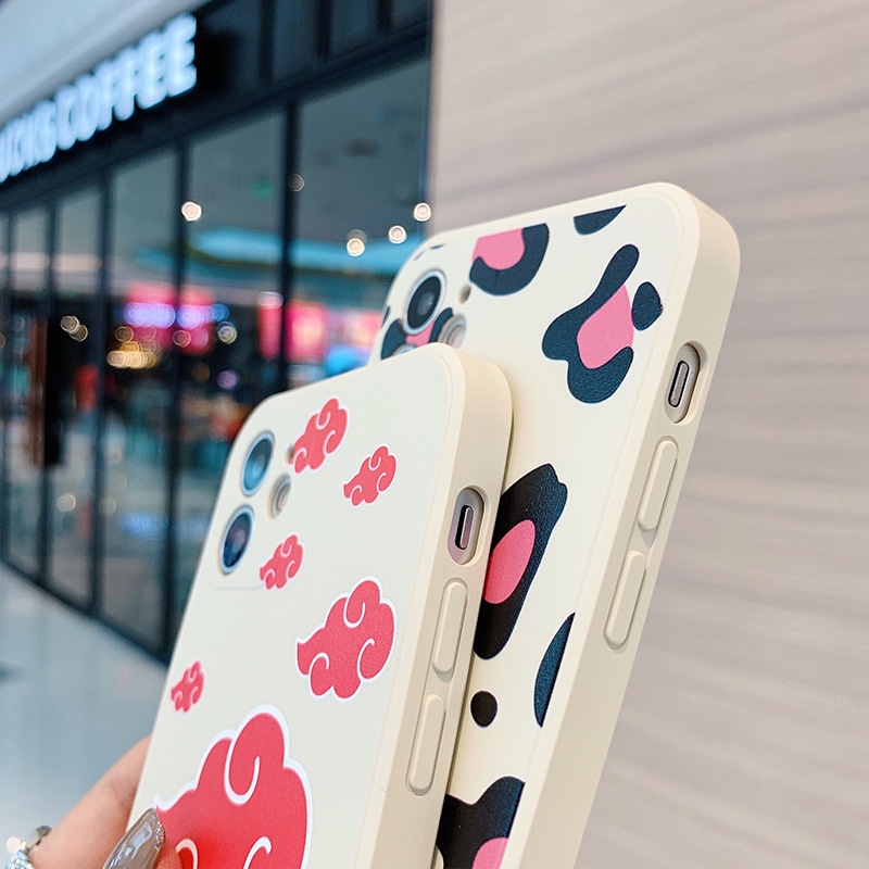 Ốp lưng iphone cạnh vuông Hoa văn da báo hồng và mây đỏ dành cho iphone 6 đến 14promax - E216