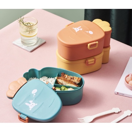 Hộp cơm cà rốt 3 ngăn nhỏ Lunch Box thức ăn cute dễ thương pastel - giao màu ngẫu nhiên