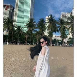 Váy sơ mi lụa trễ vai