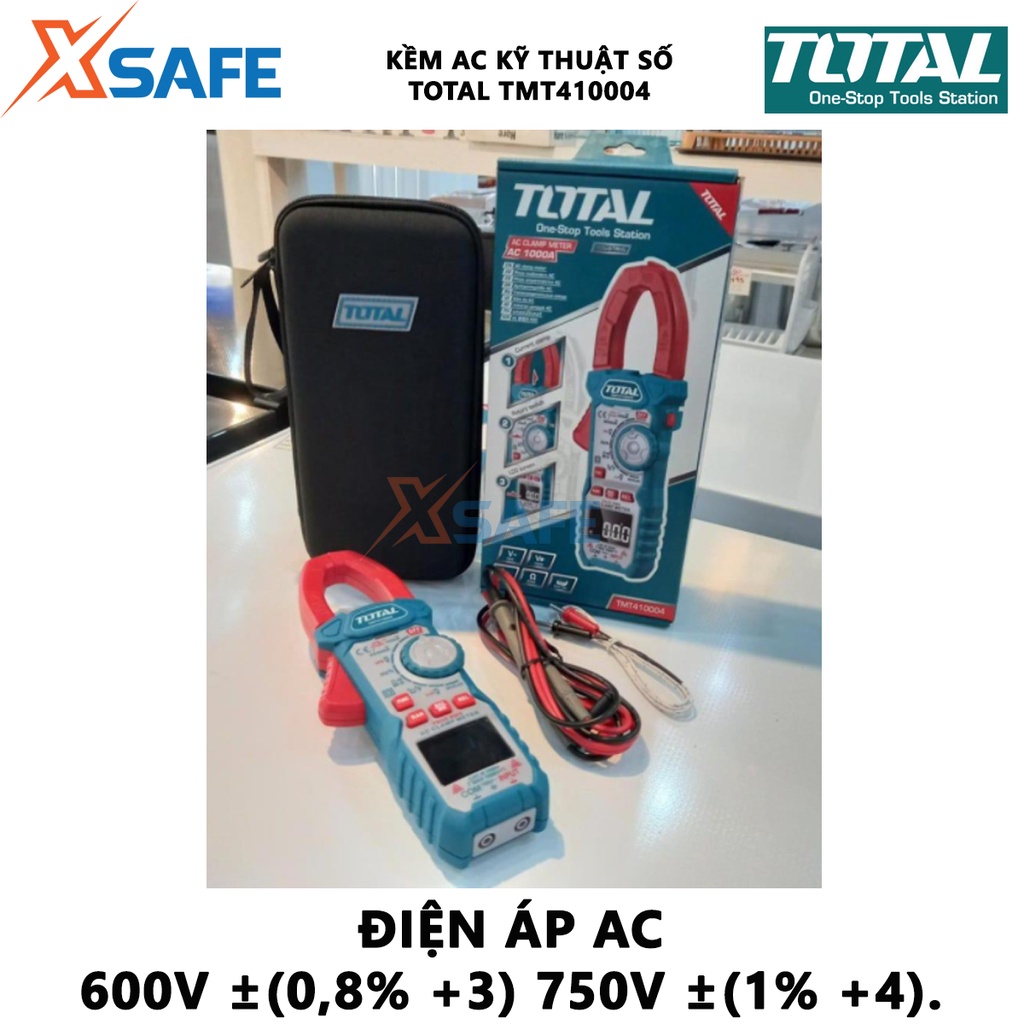 Ampe kìm TOTAL TMT410004 kềm đo AC kỹ thuật số Dòng điện AC 60A, 600A, 1000A, Tần số 0~10KHz