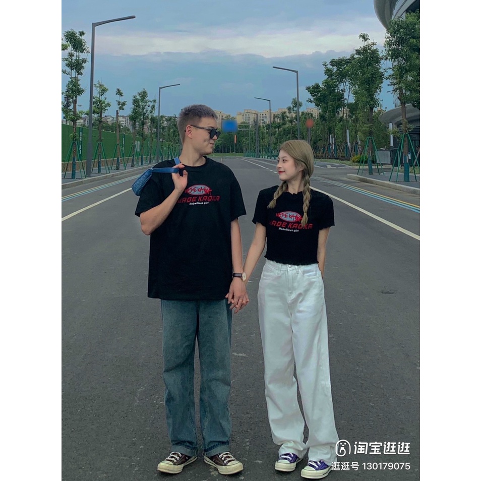 Áo thun đôi chữ đỏ RUBY Chất cotton 4 chiều co dãn tốt nam nữ mặc được, 2 kiểu croptop và from thụng