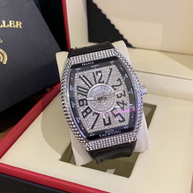 Đồng Hồ Nam Cao Cấp Đính Đá Franck Muller, Đồng Hồ Nam Đẹp Dây Da Mặt Chữ Nhật Chống nước