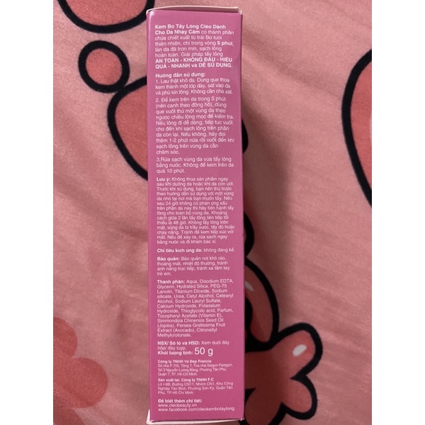 Kem Bơ Tẩy Lông CLEO  Hồng Dành Cho Da nhạy cảm-50g