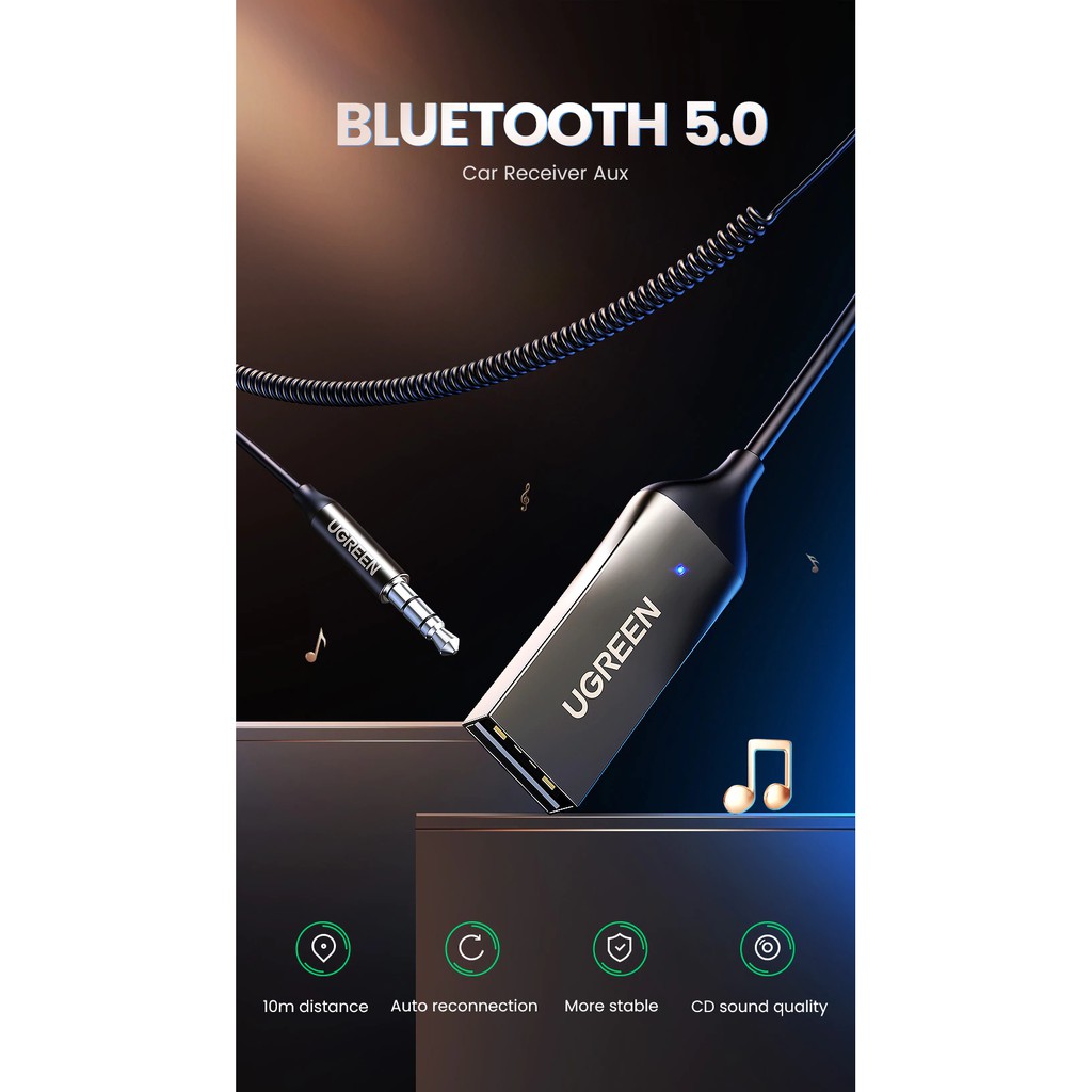 (Hàng Chính Hãng) Bộ thu Bluetooth 5.0 tích hợp mic đàm thoại Ugreen 70601
