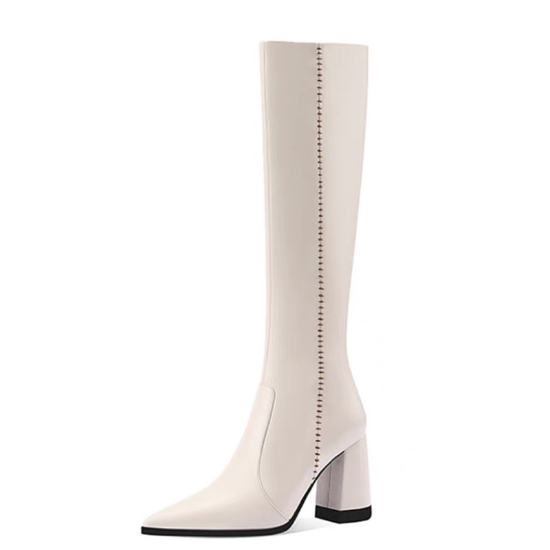 [Hàng cao cấp][ Clip tự quay] Bốt Đùi Mũi Nhọn Cao Gót Lót Lông