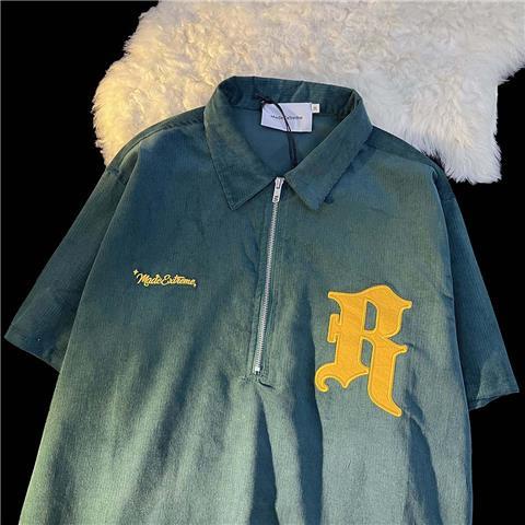 Áo Thun Polo Ngắn Tay Form Rộng Họa Tiết Thêu Phong Cách Retro Mỹ