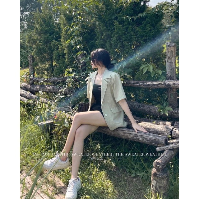 Áo khoác blazer ziczac kẻ nhỏ đệm vai tay lỡ the.sweaterweather TSW (ảnh thật) | BigBuy360 - bigbuy360.vn