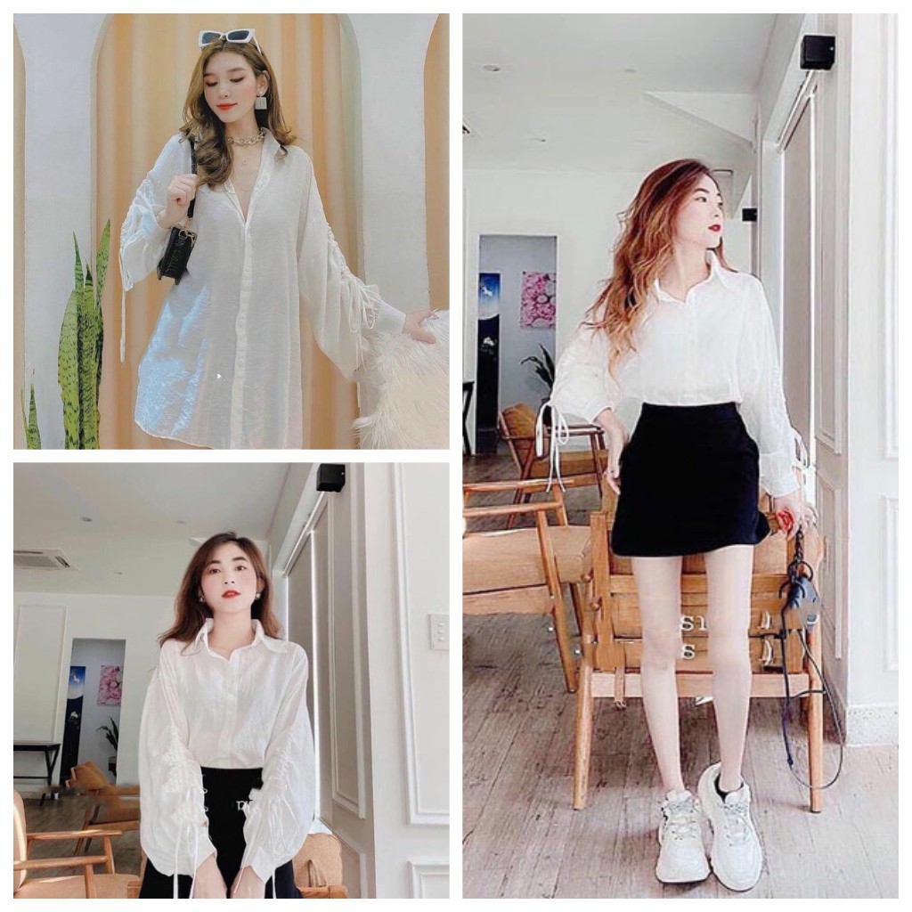 Áo sơ mi trắng tay phồng rút dây form thụng cực xinh - VIETCEN
