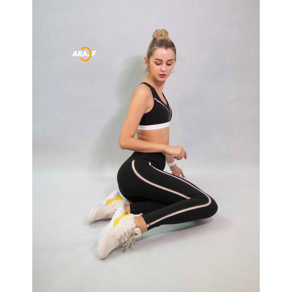 Set Áo Bra Viền Dây Tape Và Quần Legging - 23DT-ARAF - Tập Thể Thao, Gym, Yoga, Aerobic