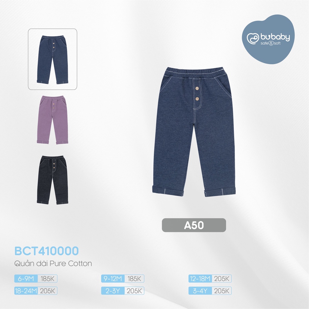 [CHÍNH HÃNG] Quần dài màu trơn trẻ em chất liệu Pure Cotton BCT410000 Bu