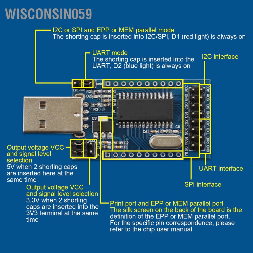 Mô-đun Chuyển Đổi Cổng USB Wisconsin059 Sang UART IIC SPI SPI TTL ISP EPP CH341A