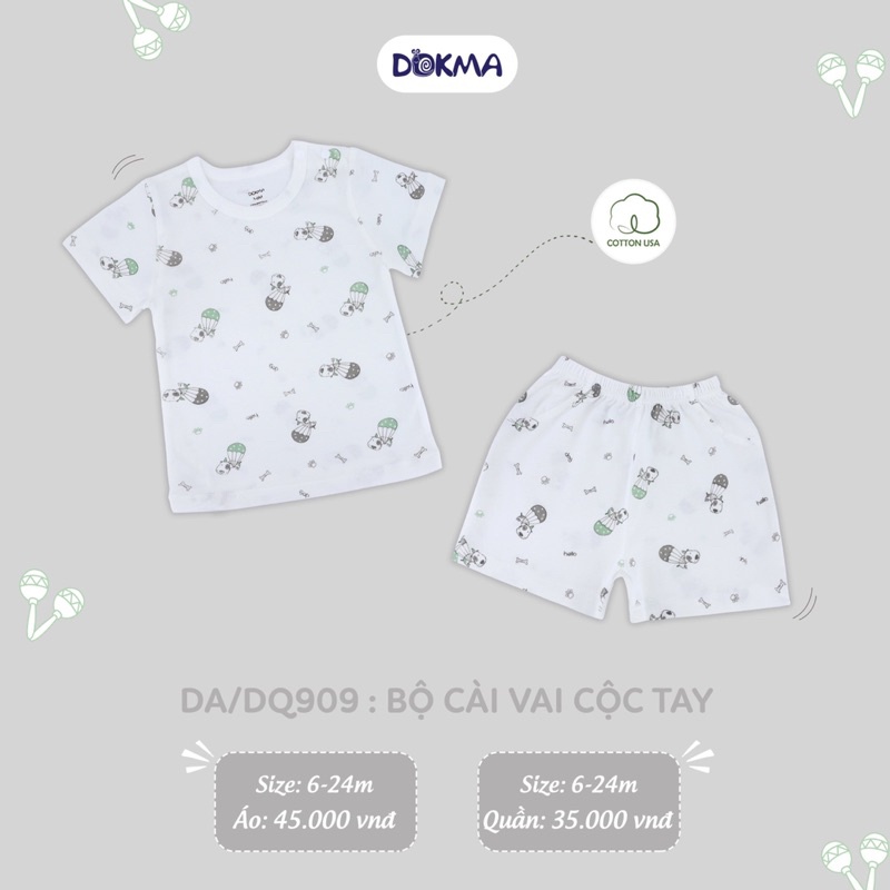 Dokma Bộ cộc cài vai cotton mỏng bé trai/bé gái