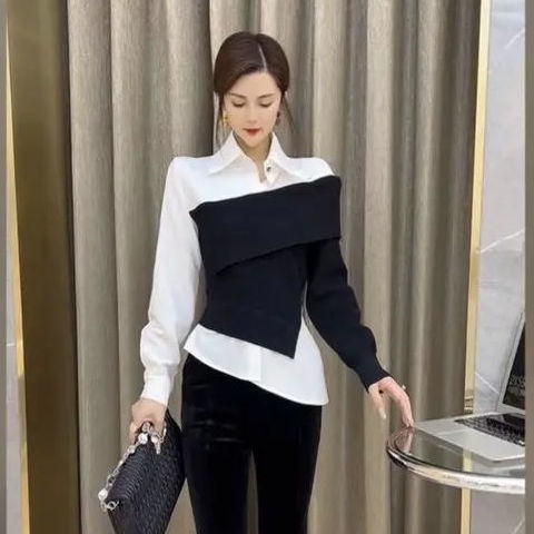 Áo kiểu tay dài cổ bẻ dáng ôm thời trang thu đông 2021 phong cách Pháp dành cho bạn nữ