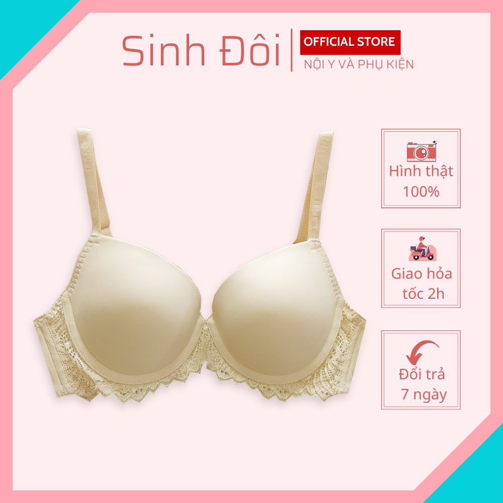 Áo ngực nữ nâng ngực SD22132 có gọng trơn mút vừa cúp xéo dây lưng ren size 34-36-38