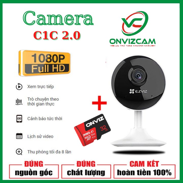 Camera wifi không dây đa năng Ezviz C1C /2MP 1080p - Hàng chính hãng/ thẻ nhớ ONVIZ PRO 32/64GB