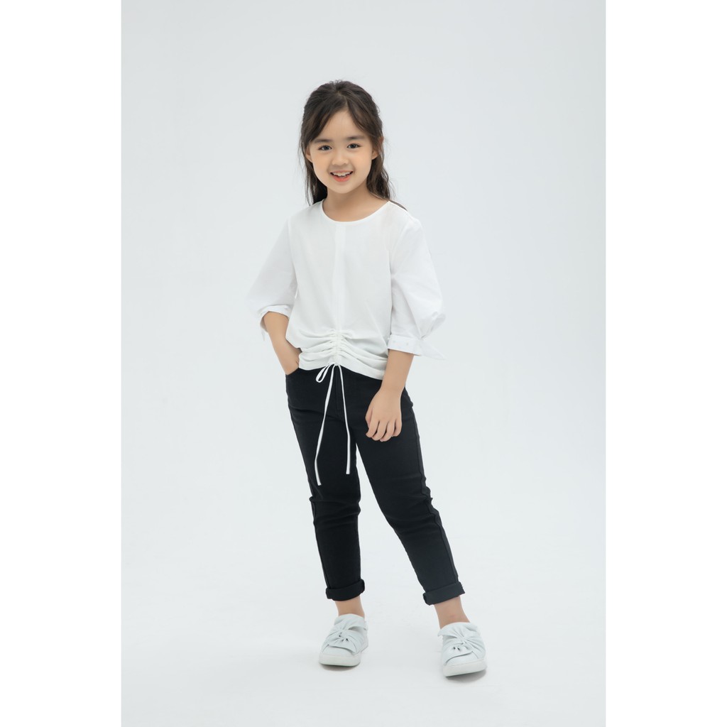 [Mã WABRIVY50 - 10% - ĐH từ 250K] Áo thun kéo rút tay đính ngọc bé gái IVY moda MS 57G0956