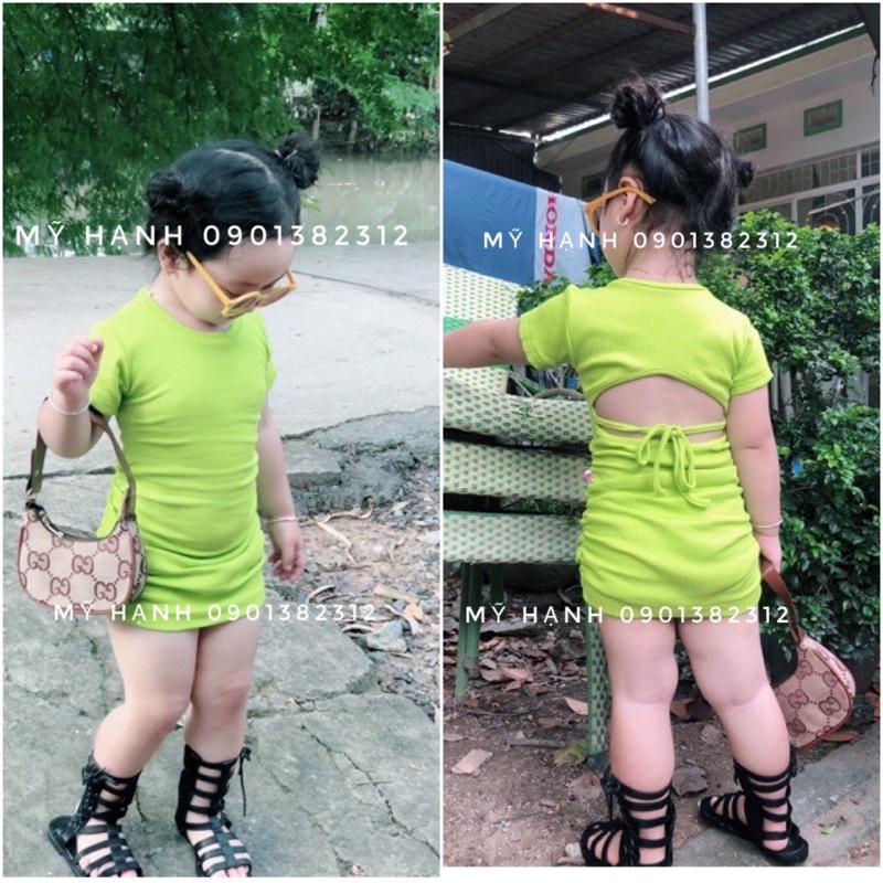 đầm váy body cho bé khoet lưng màu xanh