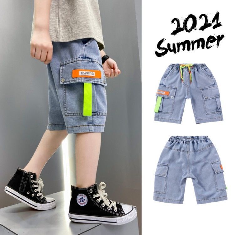 Quần Yếm Denim Ngắn Vừa Kích Thước Lớn Phong Cách Mới 2022 Cho Bé Trai