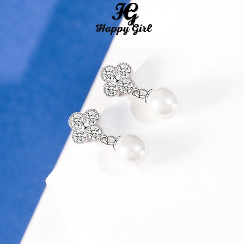 Khuyên tai bạc nữ, khuyên tai bạc gắn ngọc trai nhân tạo xinh xắn - Happy Girl