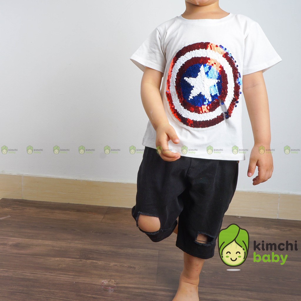 Bộ đồ bé trai áo thun cotton đính kim sa Captain kèm quần kaki, set đồ cộc tay cho bé đi học đi chơi mùa hè BBT2102