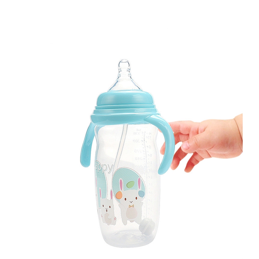 Bình sữa nhựa PP cho bé bầu rộng 330ml Bình tạo vú bằng silcone có tay cầm