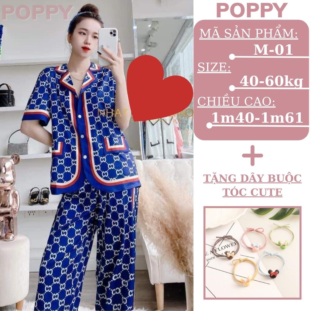Đồ ngủ pijama nữ hàn quốc lụa LATIN đẹp,Bộ mặc nhà nữ cao cấp đồ Bộ nữ quần dài POPPY-A15