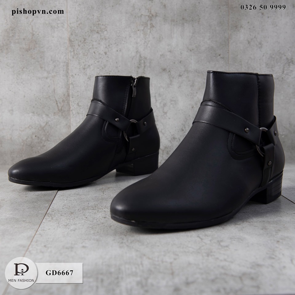 Giày nam bốt cổ cao màu đen chất liệu da mềm êm chân kiểu dáng hàn quốc GD6667 htstore
