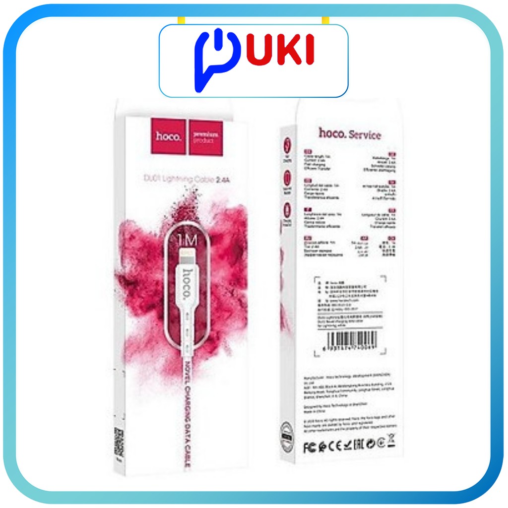 mua dây sạc iphone/type c/android 7/7plus/8/10 plus chính hãng Hoco DU01 USB 2.4A, dây dẻo, đầu chống đứt 1m