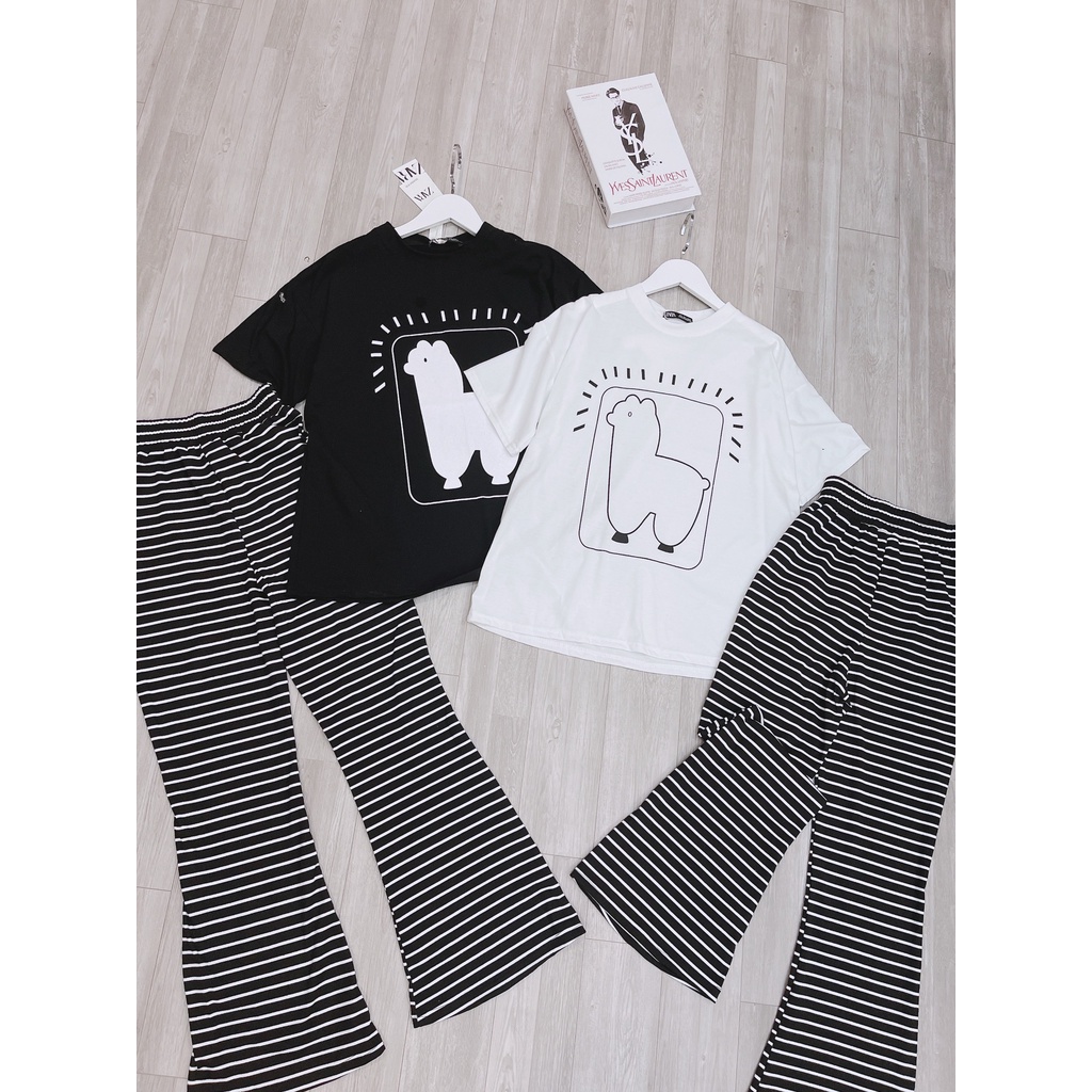 Sét áo cừu mic quần kẻ,bộ quần ống vảy loe mix áo phông hack dáng,co giãn thoải mái,quà tặng 1 sợ dây buộc tóc_Minxy