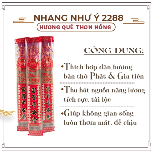 Nhang Cao Cấp Như Ý 2288 Mùi Quế Dịu Nhẹ Ít Khói Thiên Lộc - Hộp 10 Tép 900 Nén