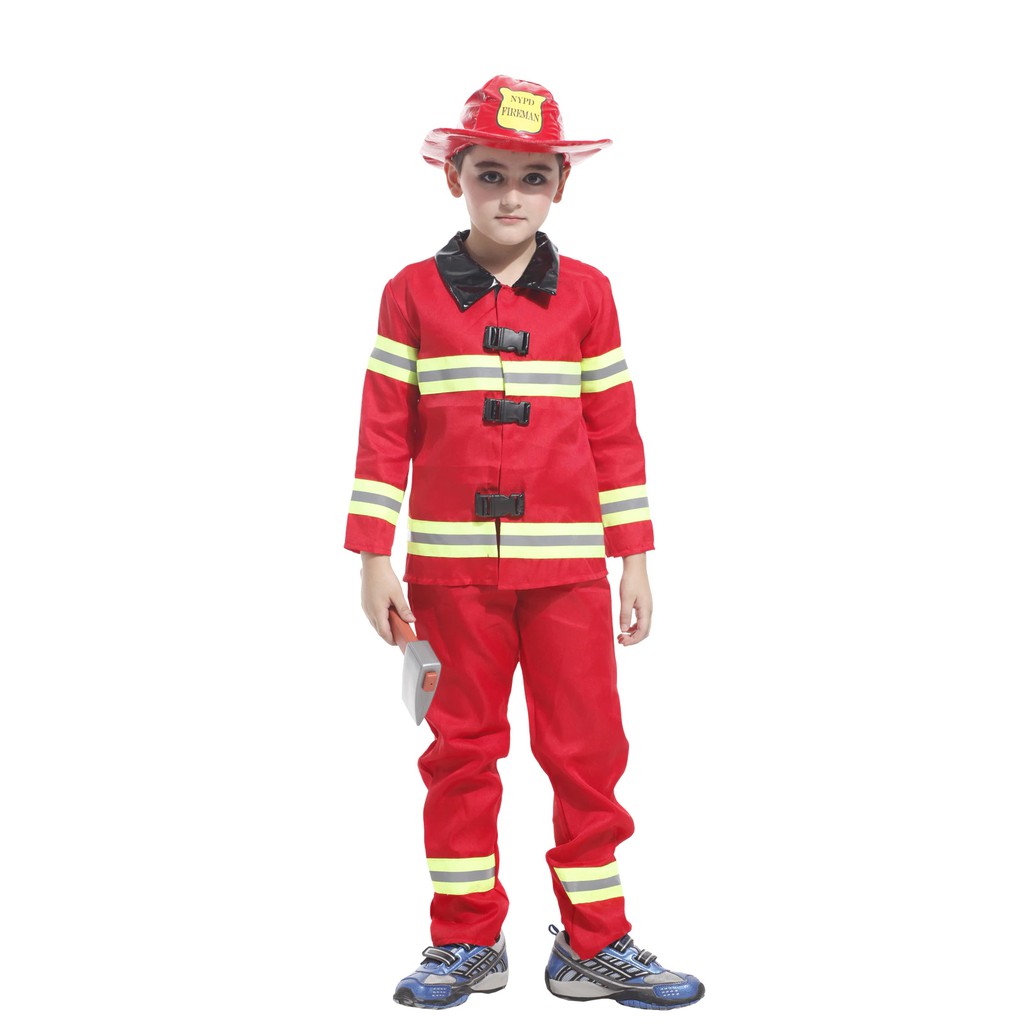 Bộ quần áo hóa trang Lính cứu hỏa Fireman-sọc dạ quang B-0015 cho bé từ 4-12 tuổi chơi Halloween