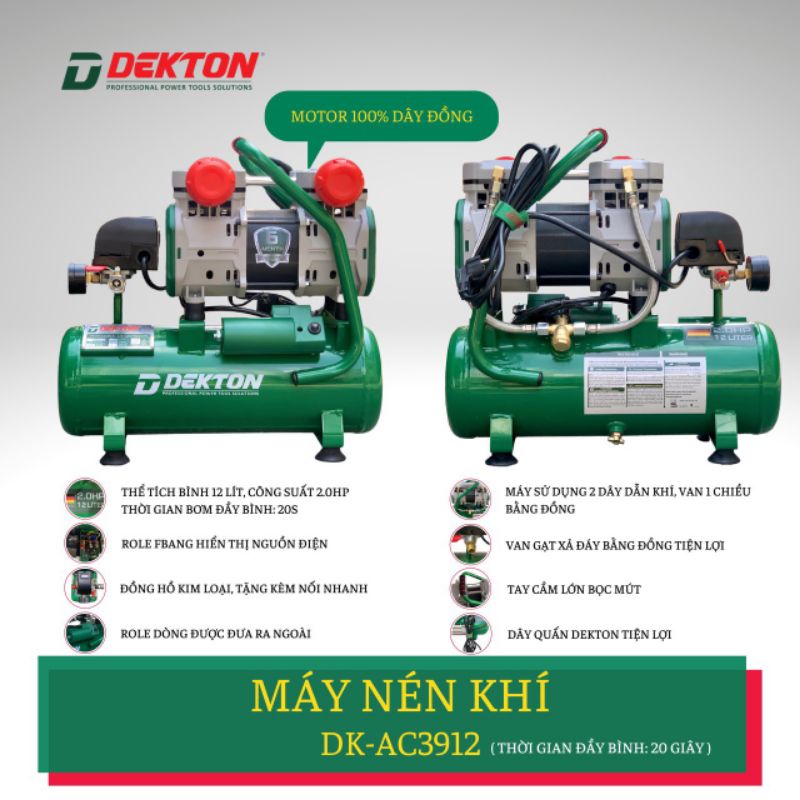 Bơm hơi 12L không dầu Dekton DK-AC3912
