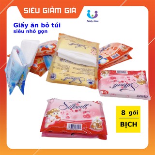 Giấy ăn bỏ túi loại khăn giấy mini Silkwell Siêu Tiết Kiệm, Siêu Tiện Lợi 8 gói/dây